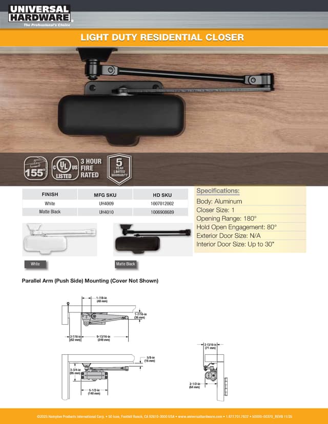 Literature for Light Duty Residential Closer