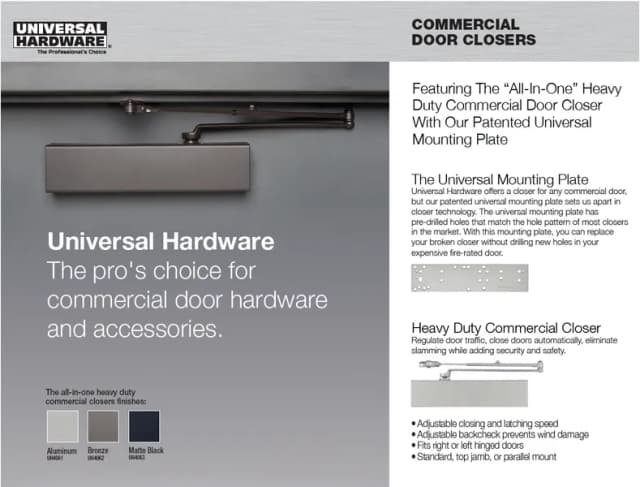 Literature for Door Closer Comparison Sell Sheet