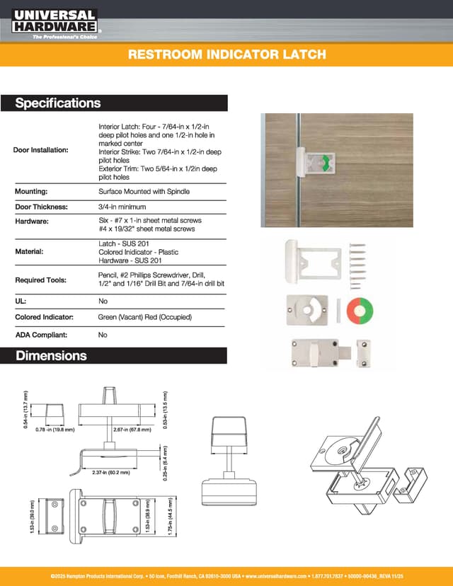 Literature for Restroom Indicator Latch